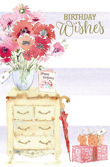 Happy Birthday Wishes Vase Of Flowers Card