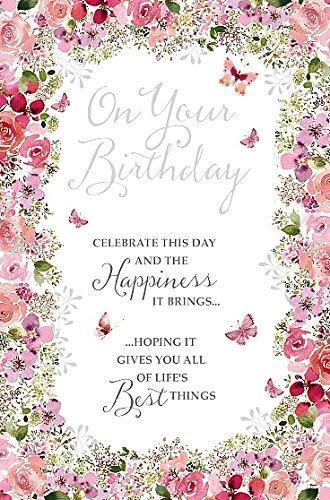 Happy Birthday Pink Butterflies Traditional Greetings Card 