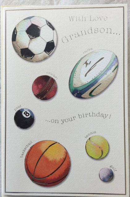 Grandson Different Sport Balls Design Birthday Card