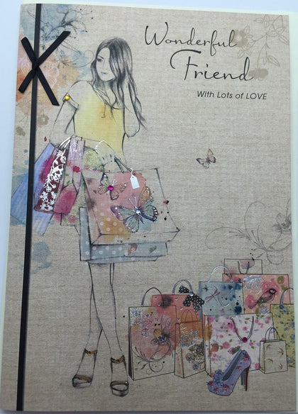 Friend Large Beautiful Glitter Finished Luxury Birthday Card