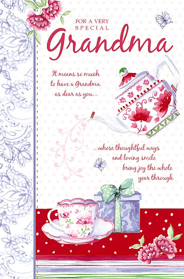 A Very Special Grandma Kettle And Cup Design Birthday Card