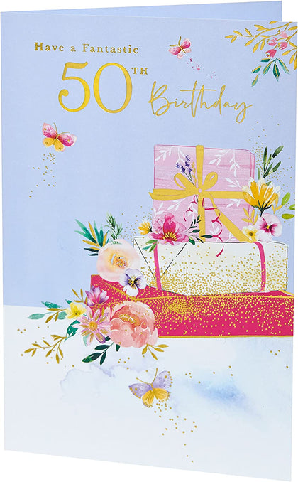 Presents Themed 50th Birthday Card