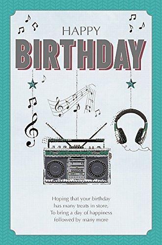 Happy Birthday Traditional Stereo, headphones, music Greetings Card