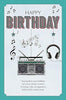 Happy Birthday Traditional Stereo, headphones, music Greetings Card