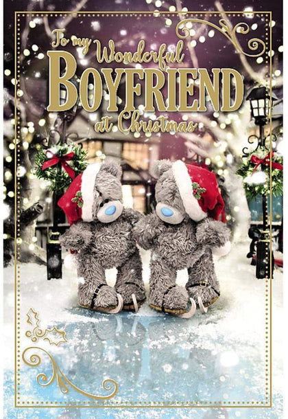 Boyfriend Christmas Card Cute Bears With Stocking