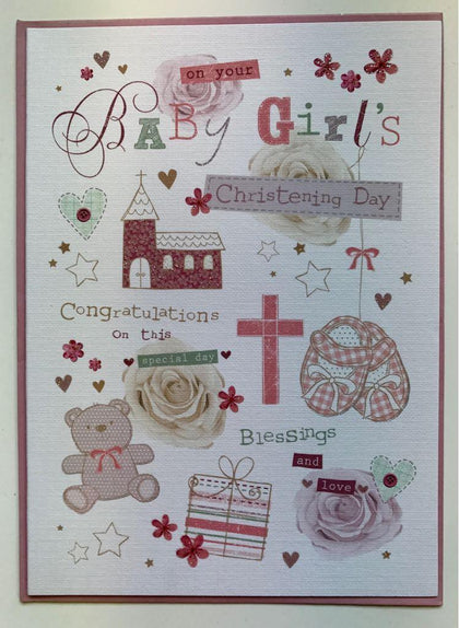 On Your Baby Girls Christening Day Congratulation Card 