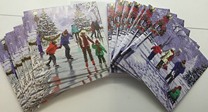 Pack of 16 Christmas Cards 2 Designs Kids Ice Skating Friends And School