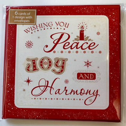 Pack of 6 Wishing You Peace Joy and Harmony Christmas Cards