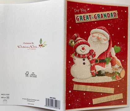 Great Grandad Snowman And Santa Glitter Finished Christmas Card