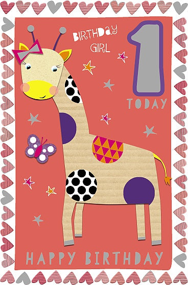 1st Today Girl Giraffe Birthday Card 