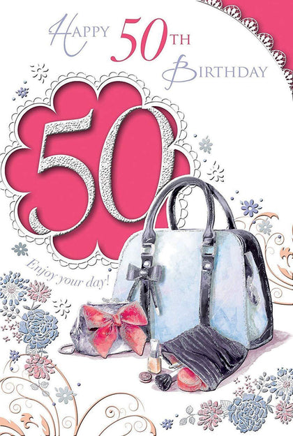 Open Female 50 Today! Purses Design Birthday Card