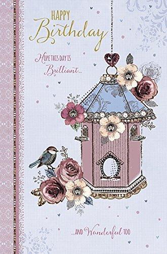 Happy Birthday Birdhouse and Flower Traditional Female Greetings Card