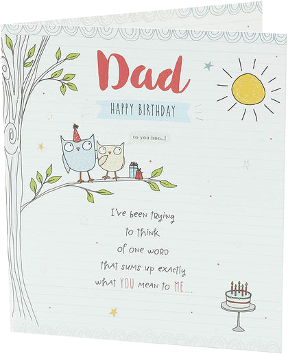 Dad Owls Happy Birthday Card with A Red and Iridescent Foiled Finish