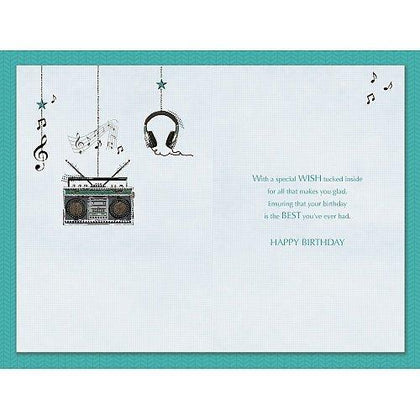 Happy Birthday Traditional Stereo, headphones, music Greetings Card