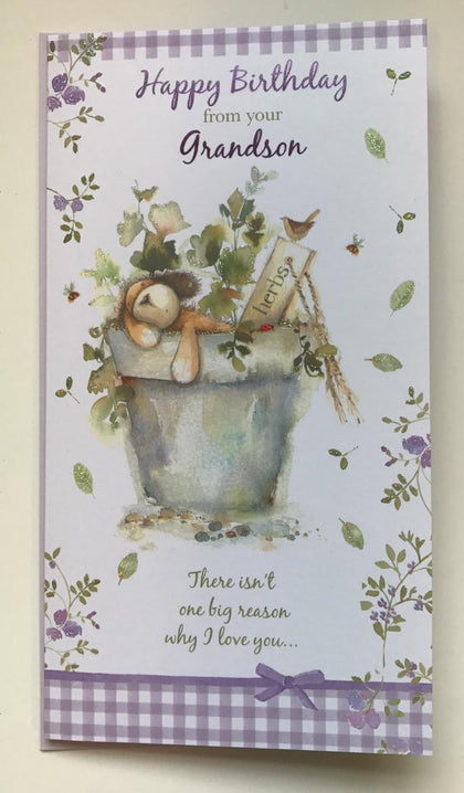 Happy Birthday Card From Your Grandson Cute Dog And Herbs Plant
