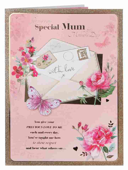 Special Mum Butterfly & Rose Design On Mother's Day Nice Verse Quality Greeting Card