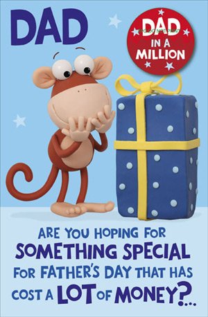 Funny Monkey With Present Father's Day Card With Badge Dad In a Million