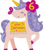Girls Unicorn 6th Birthday Card Foil and Pom Pom Finish